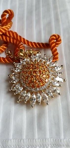 925 GELBGOLD ZIRKONIA BLUME ANSTECKNADEL/BROSCHE ANHÄNGER HALSKETTE  - Bild 1 von 12