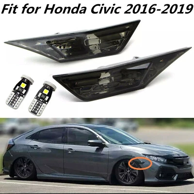 Luces de señalización laterales de parachoques delantero de humo con bombillas LED para Honda Civic 2016-2020 Foto 1 de 4