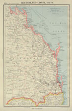 QUEENSLAND COAST, SOUTH. showing counties. BARTHOLOMEW 1947 old vintage map