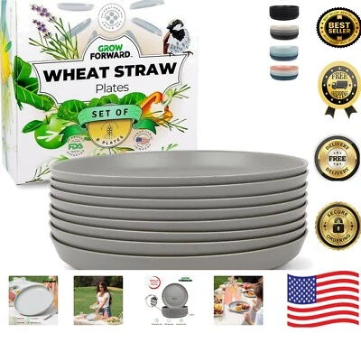 Platos de paja de trigo apilables - Juego de vajilla reutilizable de 10 pulgadas para fácil almacenamiento Foto 1 de 4