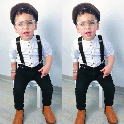 Kid Baby Boy Wedding Outfits Toddler Suspender Formal Suit Gentleman Clothes Set