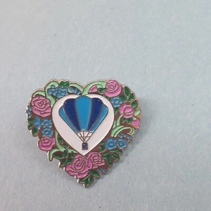 Heart Floral Roses Hot Air Balloon Pin Lapel Enamel Collectible - Picture 1 of 3