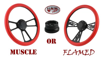 Rueda estilo llama negra de 14", media envoltura roja para Mustang 1965-1969 Foto 1 de 3