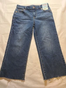 Girls' Mid-Rise Wide Leg Crop Jeans Cat & Jack Dark Wash Size 12 - Picture 1 of 4