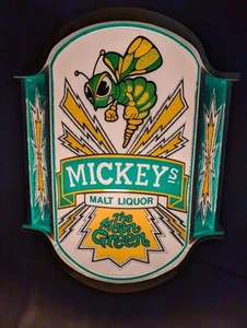 Vtg Mickey's Malt Liquor Bar Sign Light Up 1983 Mean Green Hornet - Picture 1 of 13