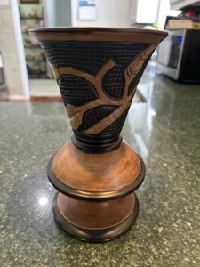 Vintage Hand Carved Mahogany Wood Vase - Rare One-of-a-Kind - Picture 1 of 6