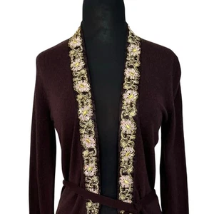 Cache Cashmere Blend Elaborate Embellished Trim + Belt Shrug Top New $128 NWT - Picture 1 of 6