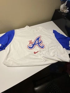 #E149 Men Shirt Nike Dri-Fit Atlanta BRAVES XL MLB BASEBALL Hank Aaron 715 - Picture 1 of 3