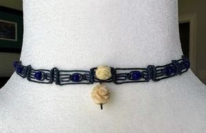 Boho Vintage blau Perlen gefädelt Choker Halskette Damen Schmuck - Bild 1 von 6