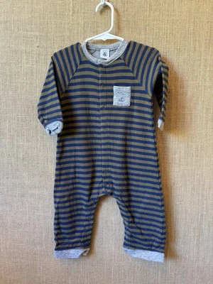 Petit Bateau Baby Boy Olive Blue Long Sleeve Romper Size 18 Months - Image 1 of 3
