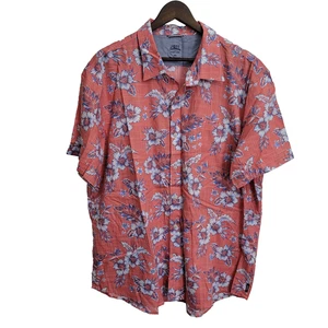 IZOD Saltwater Mens Hawaiian Shirt XXL Pink Blue Floral Short Sleeve Cotton - Picture 1 of 7