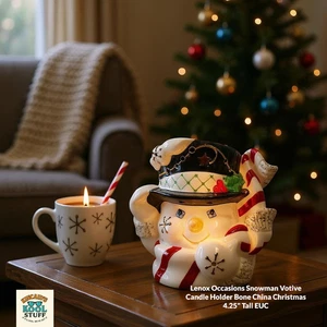 Lenox Occasions Snowman Votive Candle Holder Bone China Christmas 4.25" Tall EUC - Picture 1 of 13