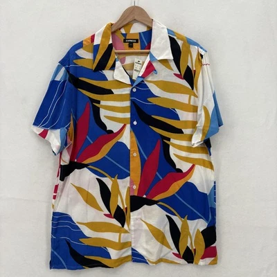 Express Shirt Mens Large Multicolor Viscose Camp Hawaiian Button Front Tropical - Image 1 of 4