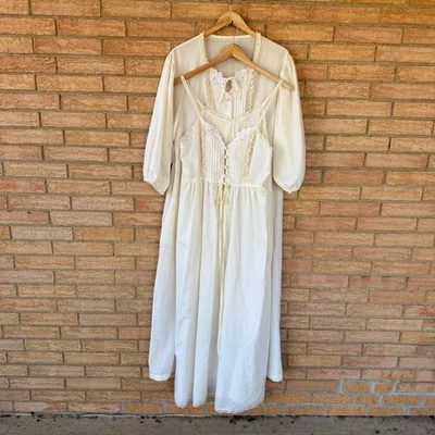 Gilead Vintage Bridal Nightgown Peignoir Intimates Set size Large cream lace 80s - Image 1 of 4