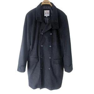 Baker & Brown Double Breasted Overcoat Pea Coat Military Style Black Wool Sz XL - Picture 1 of 5