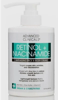 ADVANCED CLINICALS RETINOL + NIACINAMIDE Anti Aging Face & Body Cream 444 ml NEW - Image 1 of 3