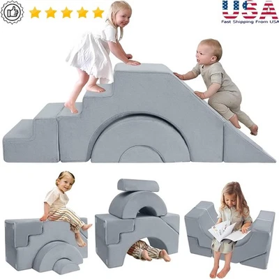 Modular Convertible Kids Couch W/ Slide & Stairs Soft Foam Fun Furniture New - Image 1 of 4