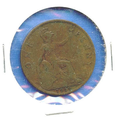 1919 English One Penny Great Britain King George V Bronze Cent 1c England, UK - Image 1 of 3