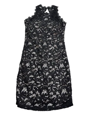 Sequin Hearts Juniors Black Lace Sleeveless Mini Dress Bodycon Size 3 Tan Lining - Image 1 of 4
