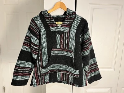 BAJA JOE Vintage Hoodie 90s Striped Hippie Boho Rasta Poncho Size XS - Image 1 of 4