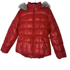 Vintage SouthPole Red Goose Down Fur Hood Puffer Jacket Women XL Y2K Outdoor - Picture 1 of 10