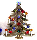 VTG ICONIC WEISS 4 CANDLE MULTI-COLOR RS LG CHRISTMAS TREE BROOCH PIN BOOK PIECE