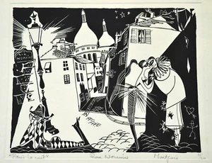 ORIGINAL MID CENTURY PARIS 'RUE NORVINS LOVE', SIGNED 'MONTJOIE', #ED LITHOGRAPH - Picture 1 of 12