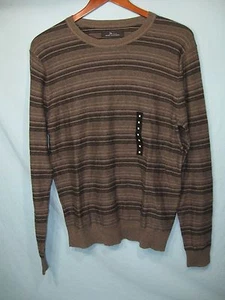  NWT Marc Anthony Brown and Dark Brown Stripe Men's Crew  Neck Slim Fit Sweater - Picture 1 of 5