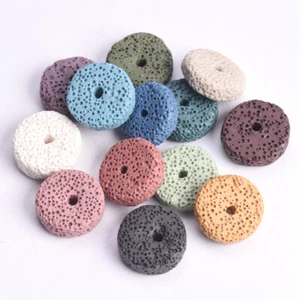 10pcs 15mm 20mm Rondelle Natural Lava Stone Loose Beads for Jewelry Making - Picture 1 of 22