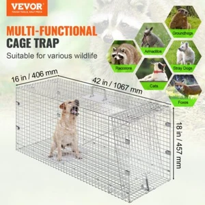 Humane Live Animal Trap 42x16x18 Folding Iron Cage For Stray Dogs Raccoons - Picture 1 of 2
