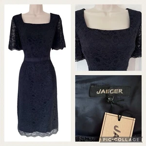 Jaeger Navy Lace Dress - Size 12 - Wedding Smart Occasion Party Cruise MoB BNWT - Picture 1 of 19
