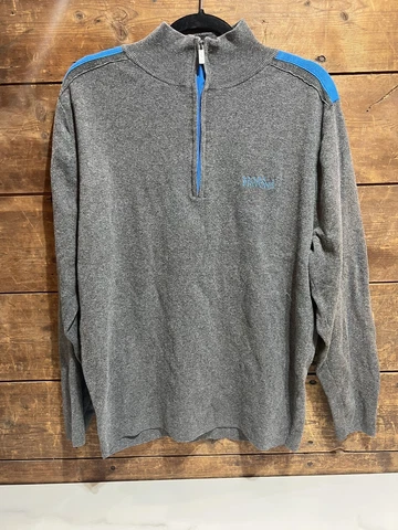ANTIGUA DETROIT PISTONS MENS GRAY BLUE LONG SLEEVE 1/4 ZIP PULLOVER Size Large Cover