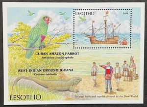 LESOTHO COLUMBUS DISCOVERY OF AMERICA STAMPS SS 1987 MNH SHIP PARROT IGUANA - Picture 1 of 1