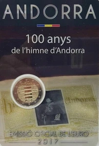 manueduc  2 Euros Conmemorativos 2017 HIMNO DE ANDORRA  en COINCARD  UNC - Foto 1 di 2