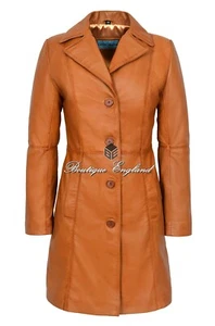 TRENCH Ladies Knee-Length Coat Tan Designer 100% Real Leather Size:8 - 20 (3457) - Picture 1 of 10