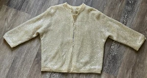 Vintage Gold Heavy Iridescent Sequin Cardigan Sweater Lined 40’s 50’s - Picture 1 of 14
