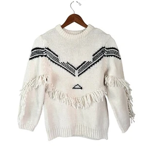 ZARA Kids Acrylic Blend Fringe Tribal Knit Pullover Sweater Cream Black Size 10 - Picture 1 of 7