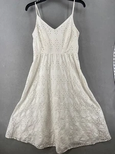 Old Navy Kleid Damen Gr. M weiß Allover Ösen Midi fließend Cami Bauer Prarie - Bild 1 von 14