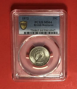 BRITISH HONDURAS - 1972 - BANKFRISCH 25 CENT MÜNZE, BEWERTET VON PCGS MS64. - Bild 1 von 4