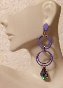 Elegant Violet Cascade: 2.75-inch Purple Hoop Crystal Dangle Stud Earrings - Picture 1 of 3