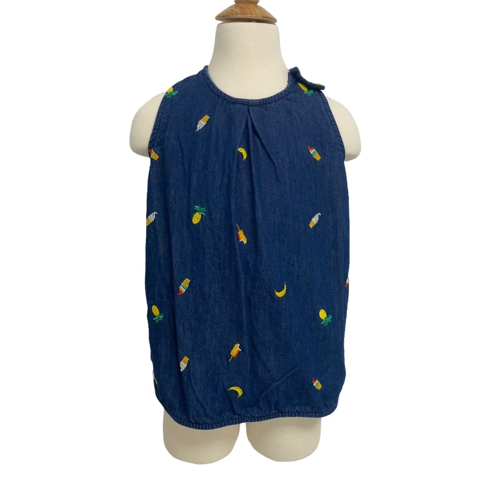 Blusa Hanna Andersson Niña Azul Denim Helado Espalda Cruzada Talla 6-7 Foto 1 de 4