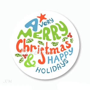 30 A VERY MERRY CHRISTMAS STICKERS ENVELOPE SEALS SCRAPBOOK STICKERS 1.5" ROUND - Picture 1 of 1