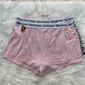 NUOVI pantaloncini morbidi Juicy Couture logo Bling taglia large logo strass - Foto 1 di 4