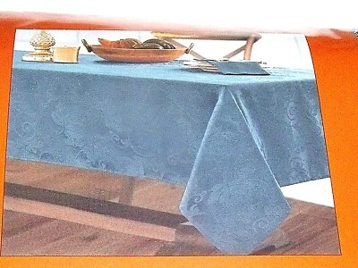 NEW Solid TEAL BLUE Fall Leaves TABLECLOTH 60" X 84" Oblong Scroll - Image 1 of 4