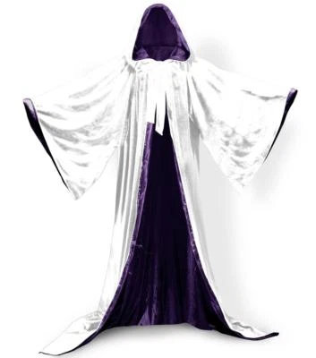 White Velvet Wizard Robe with Satin Lined Hood and Sleeves  - Image 1 of 3