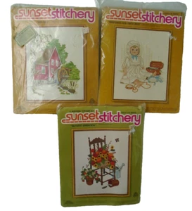Lot of 3 Sunset Stitchery Embroidery Kits Various Frame Sizes - Picture 1 of 9