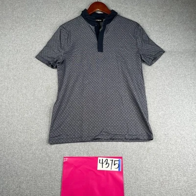 Express Polo Shirt Small Navy Blue Diamond Contrast Collar Classic Knit Mens - Image 1 of 4