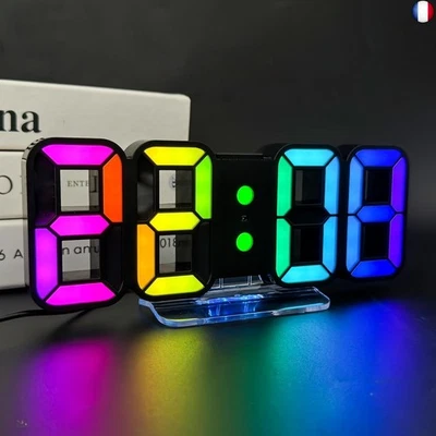 Seutgjie Horloge Murale Numérique Digitale Réveil Lumineux LED 14 RGB Couleur 1 - Photo 1/4