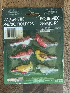 Vintage Set of 6 Mini Birds 1" Magnetic Memo Holders NEW - Picture 1 of 2