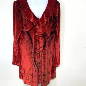Pyramid Collection Mini Dress Large Babydoll Velvet Red Abstract Stretch USA - Picture 1 of 9